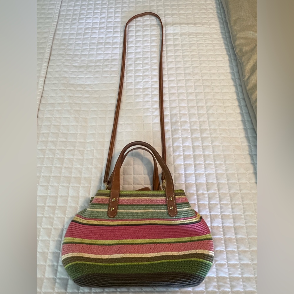 Amanda Smith Pink and Green Shoulder Bag with Leather Accents